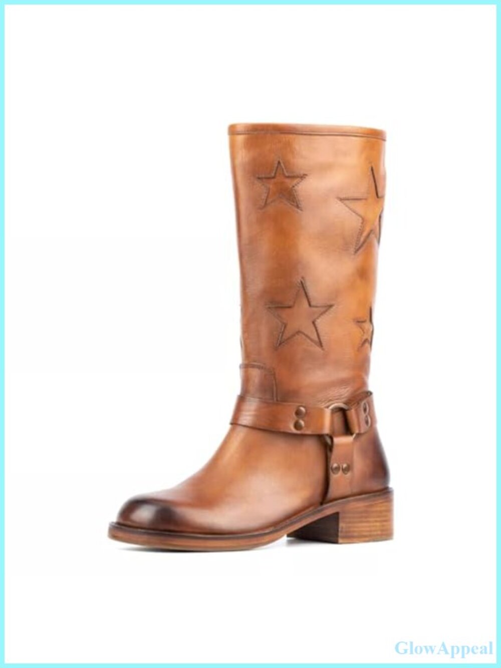Block Heel Square Toe Mid Calf Moto Boots Multi Buckle Harness